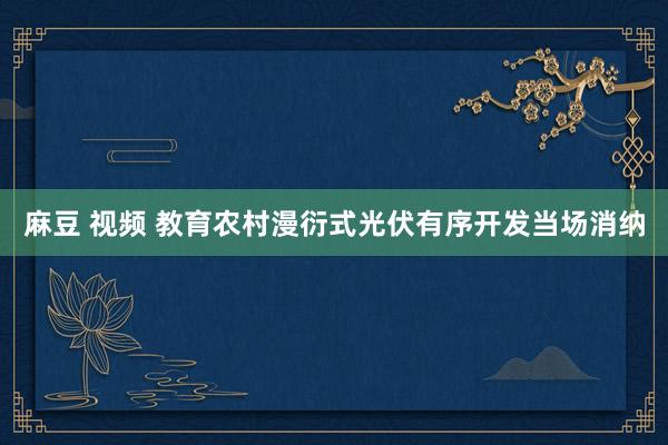 麻豆 视频 教育农村漫衍式光伏有序开发当场消纳