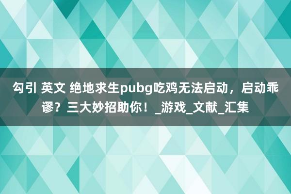 勾引 英文 绝地求生pubg吃鸡无法启动，启动乖谬？三大妙招助你！_游戏_文献_汇集