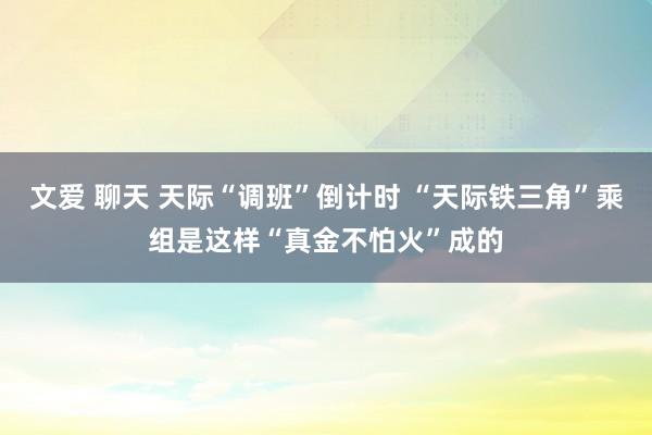 文爱 聊天 天际“调班”倒计时 “天际铁三角”乘组是这样“真金不怕火”成的